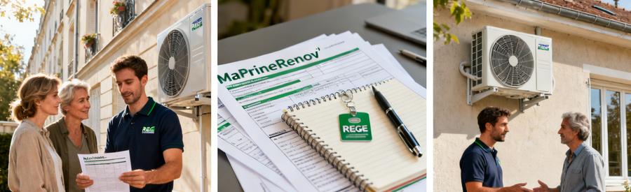 Aides financières pompe à chaleur Levallois-Perret : artisan RGE et propriétaires étudiant dossier MaPrimeRénov'