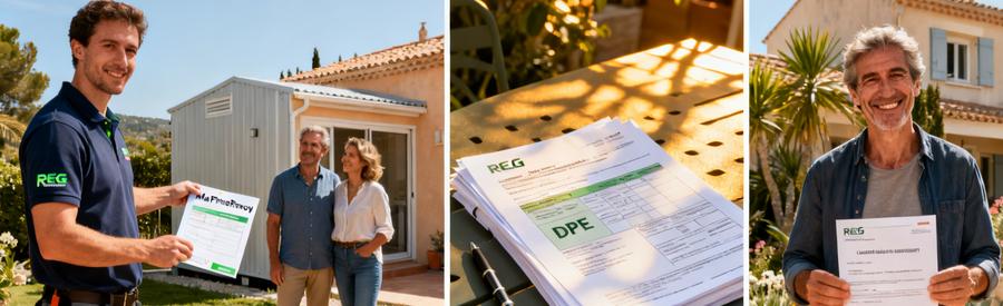 Aides MaPrimeRénov' pompe à chaleur Saint-Laurent-du-Var : propriétaires et artisan RGE étudiant le financement