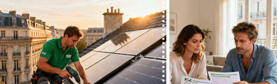 Installation solaire toiture parisienne et propriétaires étudiant les aides à l'autoconsommation Paris 5e