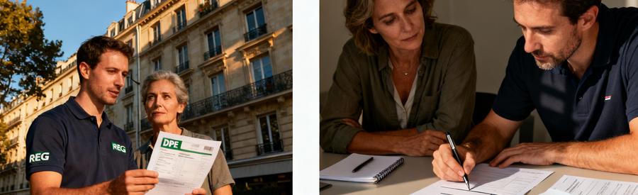 Propriétaires et artisan RGE étudiant les aides financières isolation intérieure Paris 17e en 2026