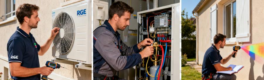 Artisan certifié RGE QualiPAC installant et dimensionnant une pompe à chaleur à Saint-Denis