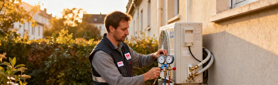 Artisan certifié RGE QualiPAC intervenant sur circuit frigorifique d'une pompe à chaleur à Clamart
