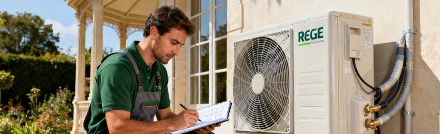 Artisan RGE QualiPAC vérifiant le dimensionnement d'une pompe à chaleur installée sur pavillon à Herblay-sur-Seine
