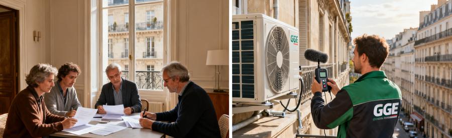Contraintes Installation Pac Paris 15e Copropriete Bruit Réunion copropriété pour installation PAC Paris 15e et mesure sonore unité extérieure par technicien RGE