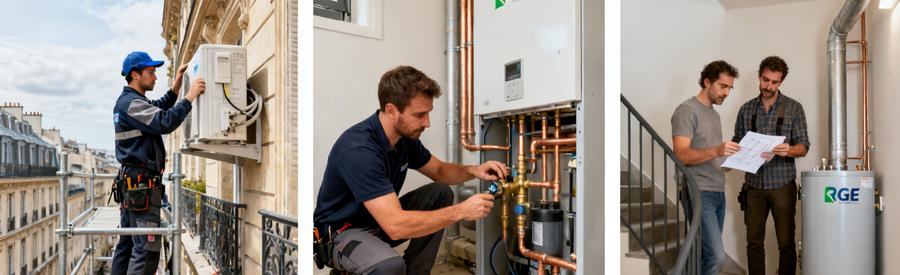 Installation pompe à chaleur immeuble Paris 13e : pose unité extérieure, raccordement et estimation artisan RGE