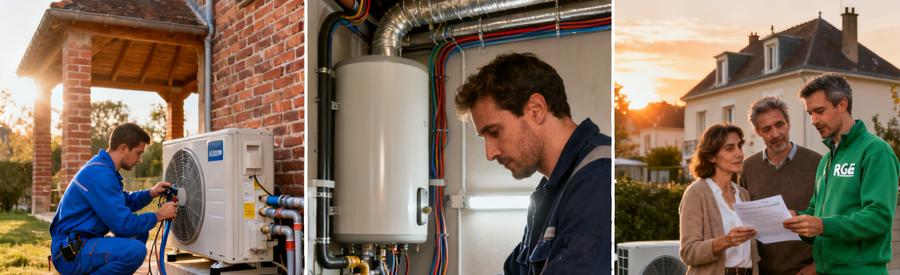 Trois étapes du coût d'installation d'une pompe à chaleur à Bondy : pose unité extérieure, installation intérieure et estimation travaux