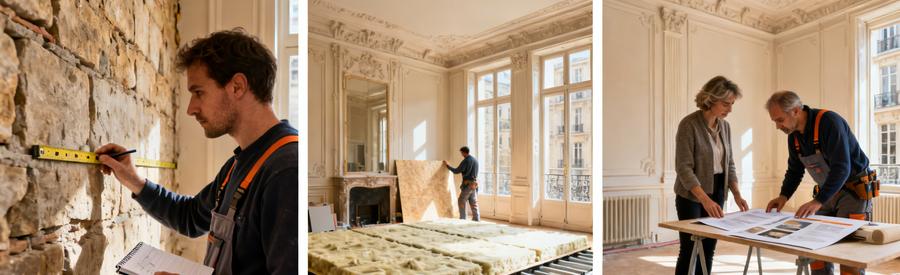 Comparaison des techniques et budgets d'isolation intérieure dans un appartement haussmannien Paris 8e