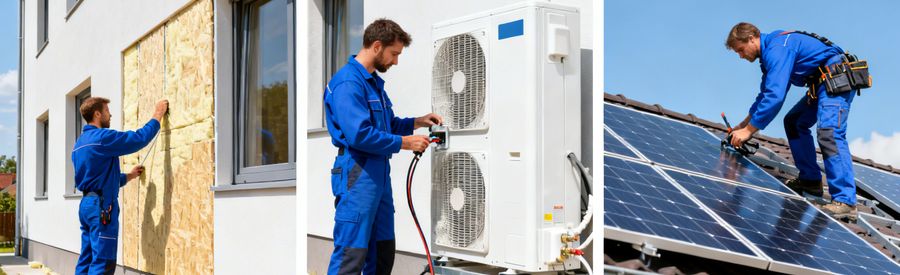 Devis rénovation énergétique : collage travaux isolation, PAC et solaire