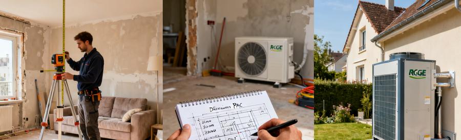 Technicien RGE évaluant la puissance nécessaire d'une pompe à chaleur selon la surface du logement à Noisy-le-Grand