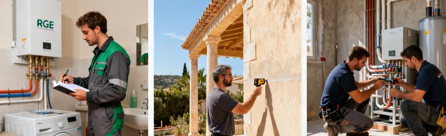 Artisans RGE réalisant les étapes d'installation d'une pompe à chaleur à Saint-Laurent-du-Var