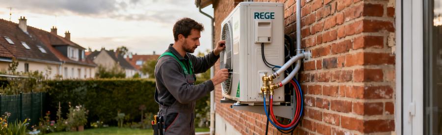 Installation Pac Artisan Rge Pavillon Ile De France Artisan RGE certifié installe une pompe à chaleur sur un pavillon en Île-de-France, environnement résidentiel francilien