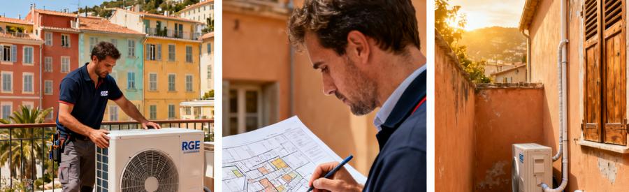 Installateur PAC respectant les contraintes architecturales du centre ancien classé de Menton pour unité extérieure