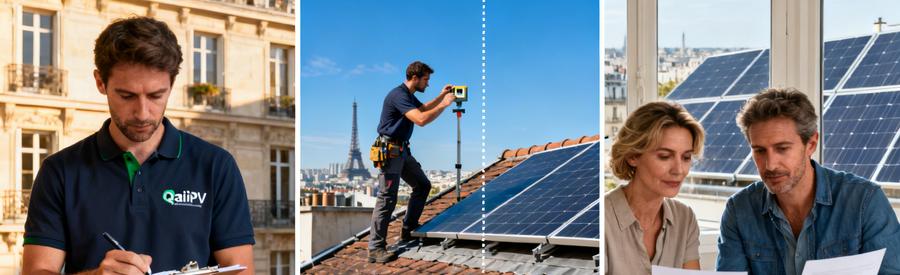 3 étapes mise en relation installateurs QualiPV panneaux solaires Paris 15e arrondissement : projet, offres, comparaison