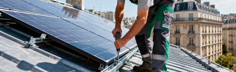 Installation Panneaux Solaires Toiture Paris 14e Artisan RGE installant des panneaux photovoltaïques sur une toiture parisienne dans le 14e arrondissement
