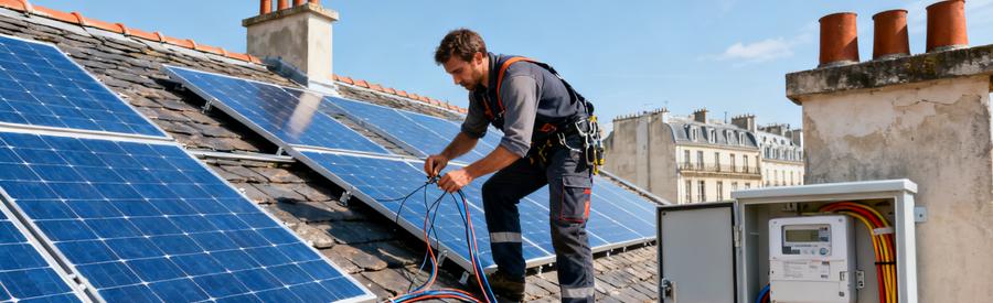 Installation Panneaux Solaires Toiture Paris 20e Installateur RGE raccordant panneaux solaires sur toiture parisienne en ardoises, autoconsommation Paris 20e
