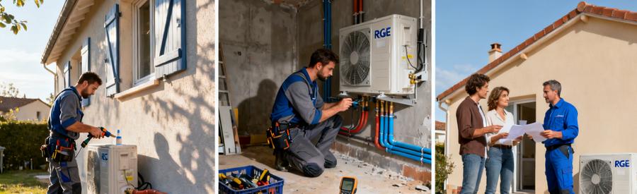 Installation Pompe A Chaleur Cout Types Puissance Trois étapes clés de l'installation d'une pompe à chaleur par un artisan RGE dans un pavillon français