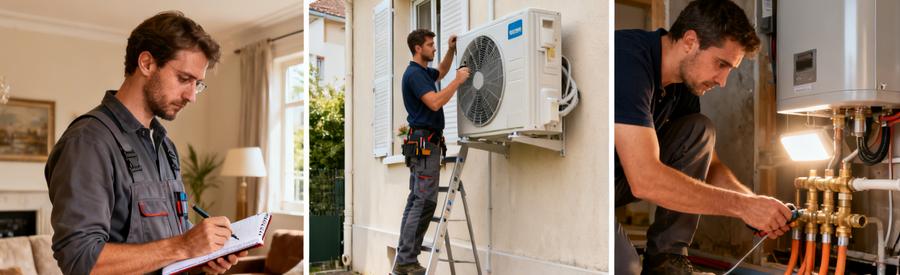 Étapes installation pompe à chaleur air/eau à Antony : dimensionnement, pose unité extérieure et raccordement par artisan RGE