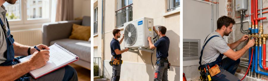 Étapes installation pompe à chaleur à Bobigny : visite technique, pose unité extérieure et raccordement par artisan RGE