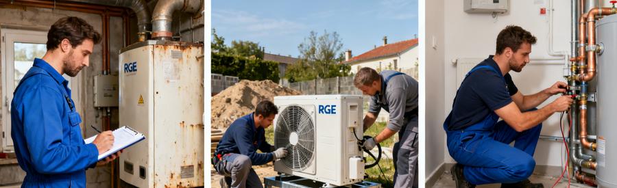 Trois étapes installation pompe à chaleur Bondy : visite technique, pose unité extérieure et raccordement module intérieur