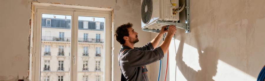 Pac Air Air Installation Unite Murale Boulogne Billancourt Artisan RGE installant une unité intérieure murale de pompe à chaleur air/air dans un appartement francilien