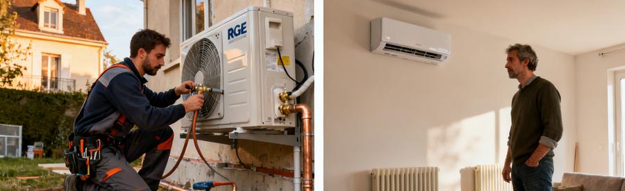 Comparaison PAC air/eau raccordée au circuit existant et unité murale air/air installée dans pavillon