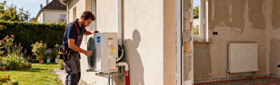 Installation unité extérieure pompe à chaleur air/eau sur pavillon à Villejuif par artisan RGE certifié