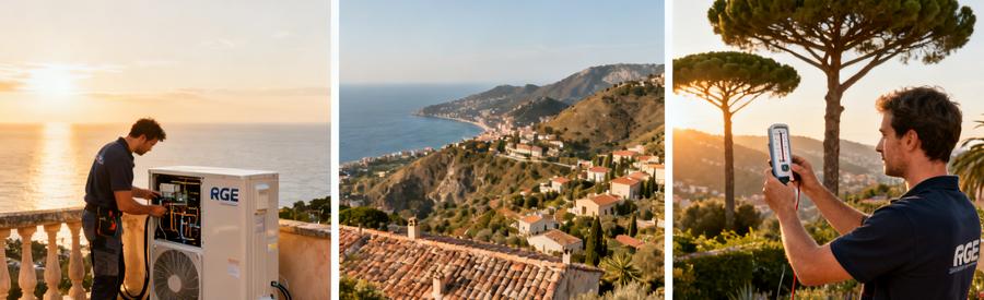 Installation pompe à chaleur à Vallauris selon relief vallonné et proximité mer entre Antibes et Cannes
