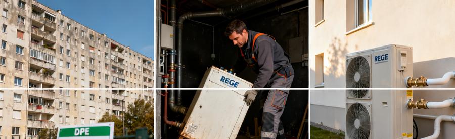 Rénovation pompe à chaleur Val-d'Oise : remplacement chaudière vétuste par PAC dans grand ensemble du 95