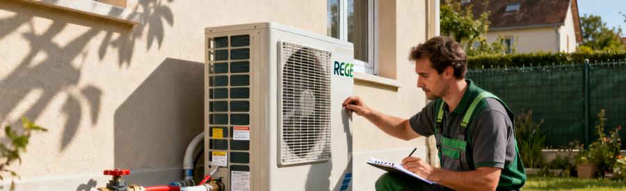 Reglementation Installation Pac Houilles Norme Fgas Technicien RGE vérifiant la conformité réglementaire d'une pompe à chaleur installée à Houilles