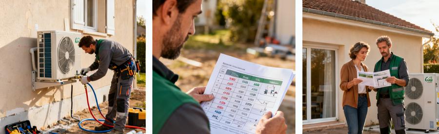 Tarifs Indicatifs Pompe Chaleur Palaiseau Essonne Différentes configurations d'installation pompe à chaleur à Palaiseau avec estimation des coûts selon puissance et complexité