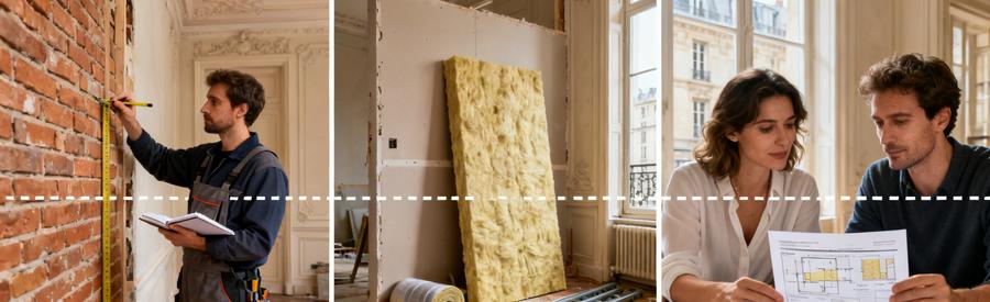 Comparaison techniques isolation intérieure Paris 16e : mesure mur, matériaux isolants et estimation travaux propriétaires