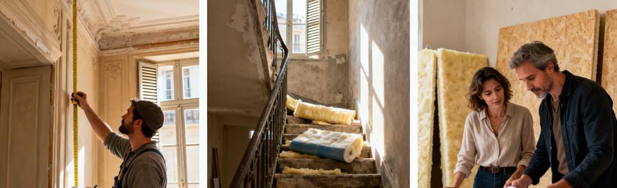 Estimation isolation intérieure Paris 6e : mesures, contraintes accès escalier et documents travaux propriétaires