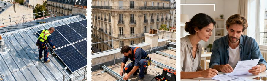 Tarifs panneaux solaires Paris 3e : installation toiture zinc, préparation chantier immeuble et estimation budget propriétaires
