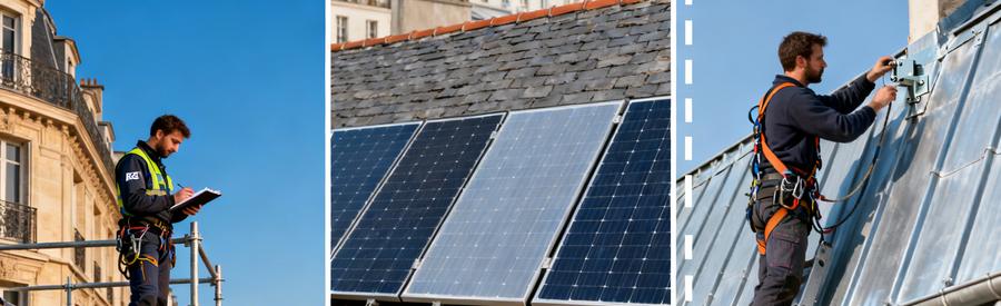 Comparatif installation panneaux solaires sur immeuble haussmannien Paris 6e, contraintes toiture et matériel