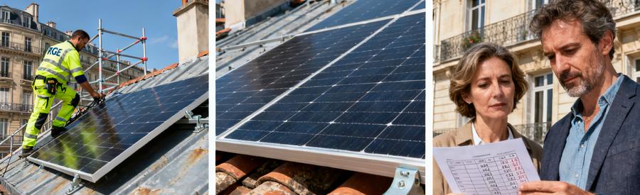 Tarifs Panneaux Solaires Paris 8e 2026 Installation panneaux solaires Paris 8e sur toiture haussmannienne avec échafaudage et estimation budget 2026