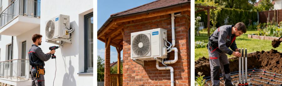 Comparaison trois types de pompe à chaleur installés à Bobigny : air/air, air/eau et géothermique