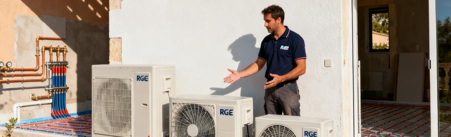 Artisan RGE présentant les différents types de pompes à chaleur adaptés aux logements de Vallauris