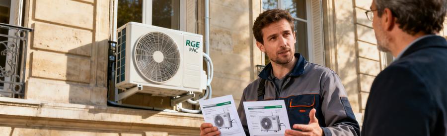 Artisan RGE expliquant les types de pompe à chaleur adaptés à un logement du 18e arrondissement de Paris