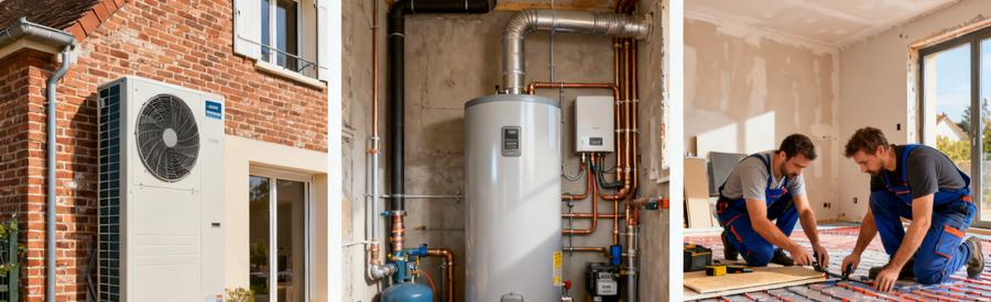 Trois types de pompes à chaleur installées dans des maisons pavillonnaires à Ermont selon configuration logement