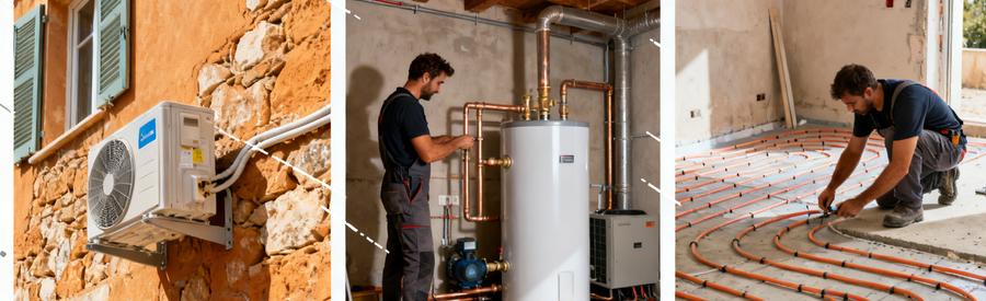 Trois types de pompes à chaleur air-eau adaptées à différentes configurations de logement à Menton