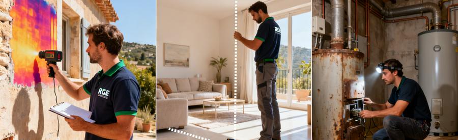 Chauffagiste RGE réalisant visite technique pour dimensionner pompe à chaleur à Mandelieu-la-Napoule