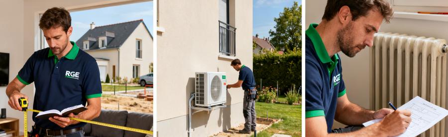 Installateur RGE évaluant logement pour installation pompe à chaleur à Montigny-le-Bretonneux